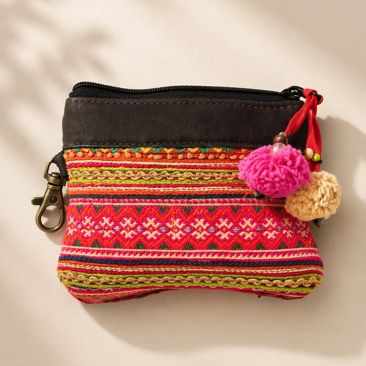 Leather Vintage Upcycled Hmong Textile Coin Purse - Thailand-Coin Purses-Lumily-Lumily MZ Fair Trade Nena &amp; Co Hiptipico Novica Lucia&