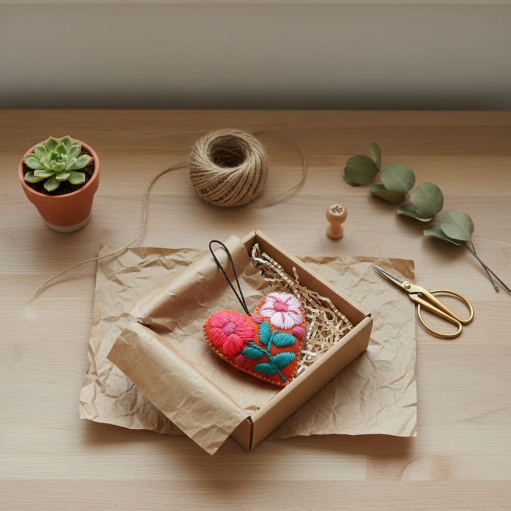 Pick Color! Corazon Heart Embroidered Handmade Valentine's Day Gift Ornament - Mexico-Decor-Rebeca y Francisco (Mexico)-Lumily MZ Fair Trade Nena & Co Hiptipico Novica Lucia's World emporium