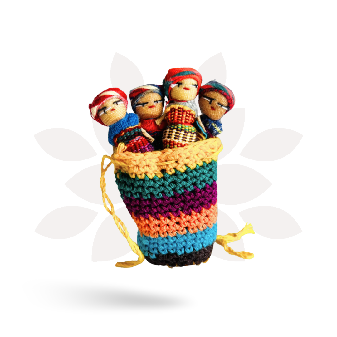 Worry Doll Crochet Pouch with Four Dolls - Guatemala-Accessories-Juana (GU)-Lumily MZ Fair Trade Nena & Co Hiptipico Novica Lucia's World emporium