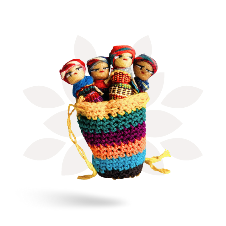 Worry Doll Crochet Pouch with Four Dolls - Guatemala-Accessories-Juana (GU)-Lumily MZ Fair Trade Nena & Co Hiptipico Novica Lucia's World emporium