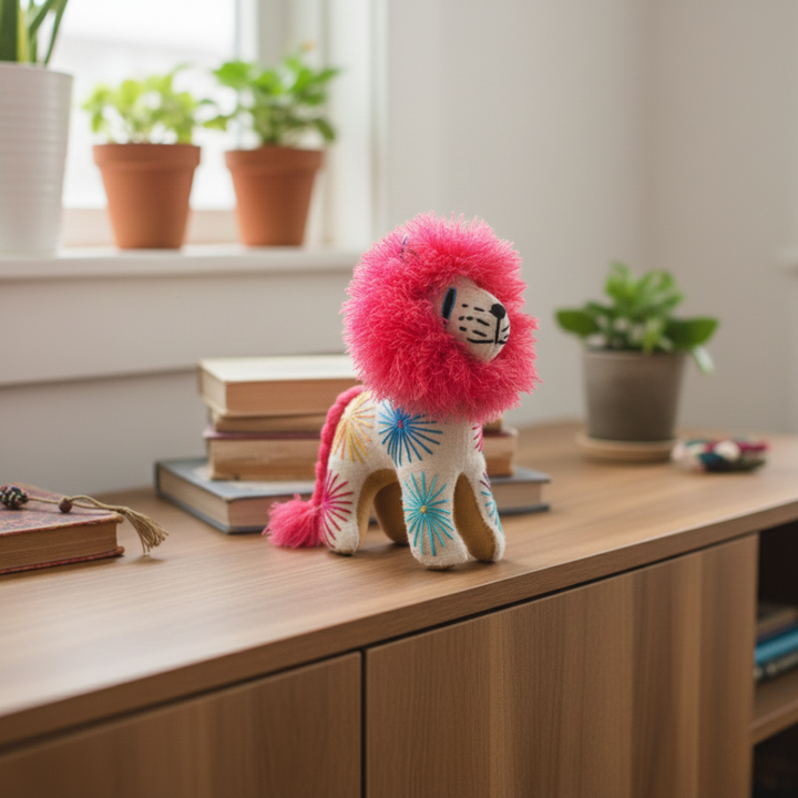 Milo the Lion: Repurposed Wool Boho Decor - Mexico-Decor-ABIGAIL (ARTESANÍAS CHONETIK - MX)-Lumily MZ Fair Trade Nena &amp; Co Hiptipico Novica Lucia&