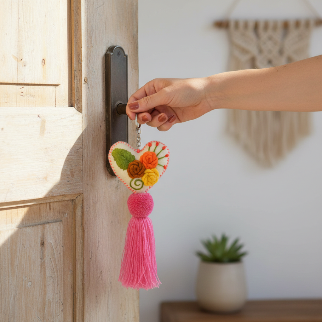 Rapture Embroidered Heart Love Handmade Key Chain | Zipper Pull - Mexico-Zipper Pulls-Rebeca y Francisco (Mexico)-Lumily MZ Fair Trade Nena & Co Hiptipico Novica Lucia's World emporium