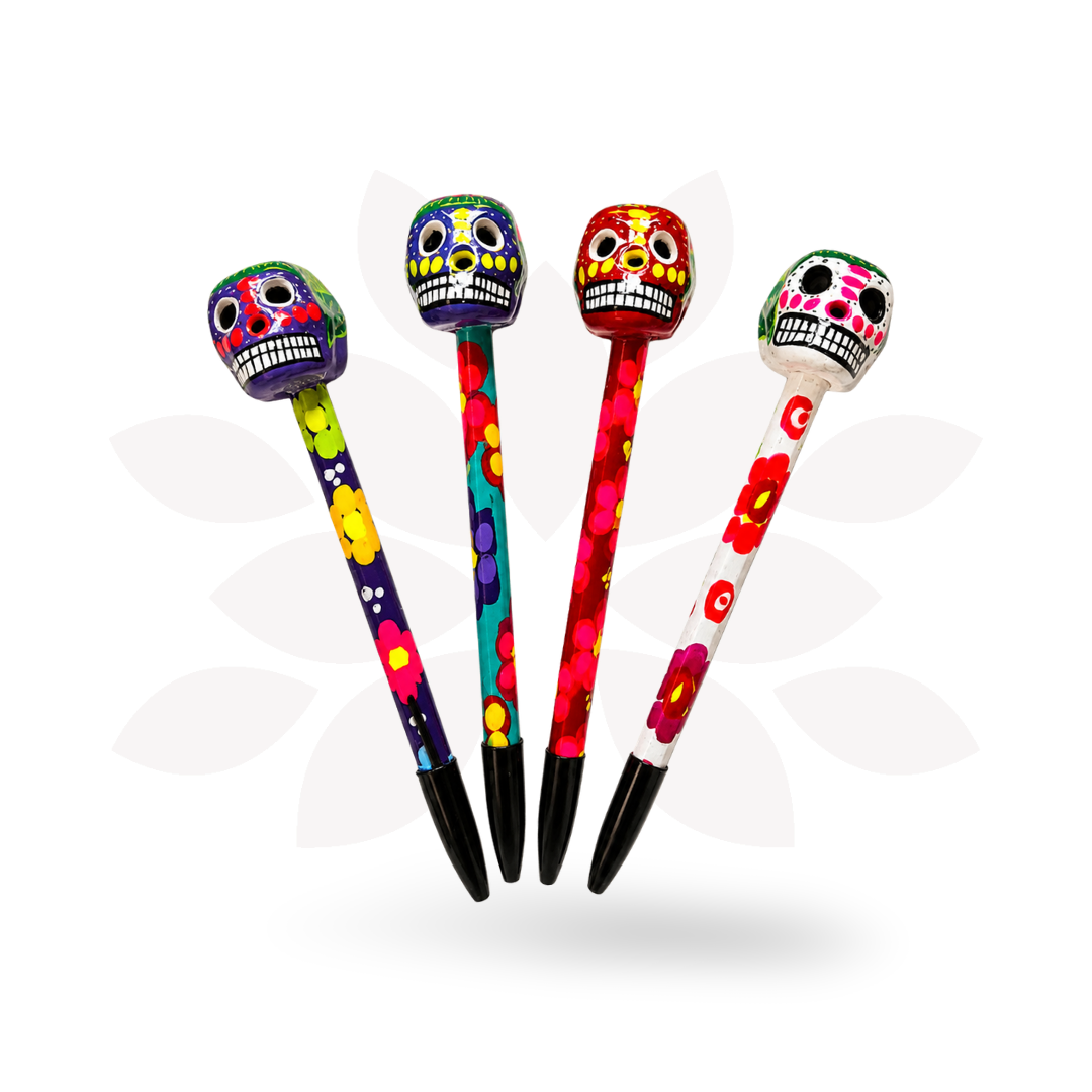 Hand-Painted Sugar Skull Ceramic Floral Pen - Unique Mexican Design - Mexico-Accessories-Cecilia-Lumily MZ Fair Trade Nena & Co Hiptipico Novica Lucia's World emporium