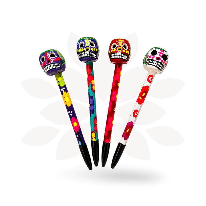 Hand-Painted Sugar Skull Ceramic Floral Pen - Unique Mexican Design - Mexico-Accessories-Cecilia-Lumily MZ Fair Trade Nena &amp; Co Hiptipico Novica Lucia&