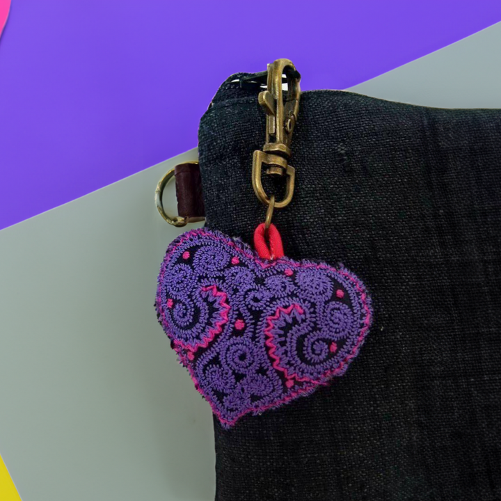 Heart Hmong Embroidered Zipper Pull | Keychain - Thailand-Zipper Pulls-Saowani (Nee Joy Shop - TH)-Lumily MZ Fair Trade Nena & Co Hiptipico Novica Lucia's World emporium