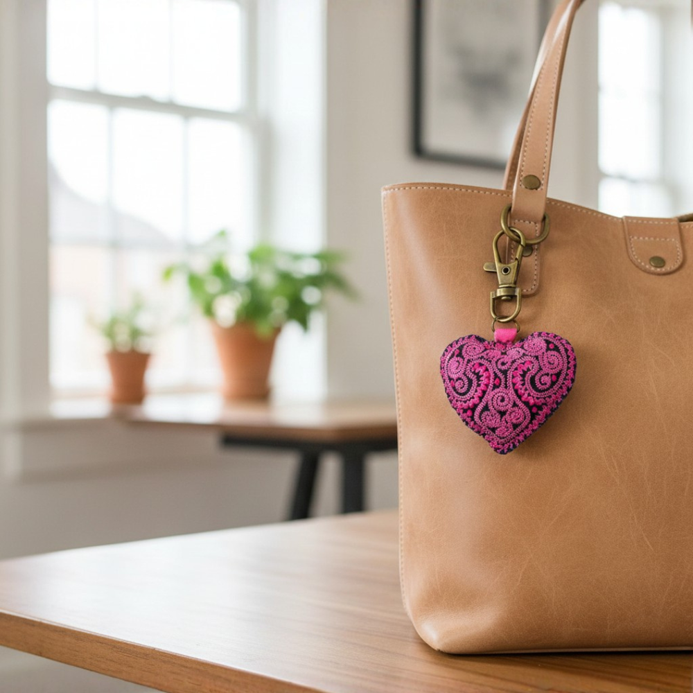 Heart Hmong Embroidered Zipper Pull | Keychain - Thailand-Zipper Pulls-Saowani (Nee Joy Shop - TH)-Lumily MZ Fair Trade Nena & Co Hiptipico Novica Lucia's World emporium