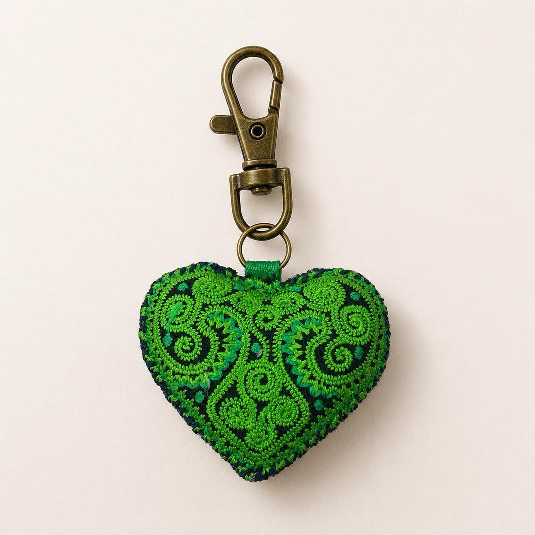Heart Hmong Embroidered Zipper Pull | Keychain - Thailand-Zipper Pulls-Saowani (Nee Joy Shop - TH)-Green-Lumily MZ Fair Trade Nena &amp; Co Hiptipico Novica Lucia&