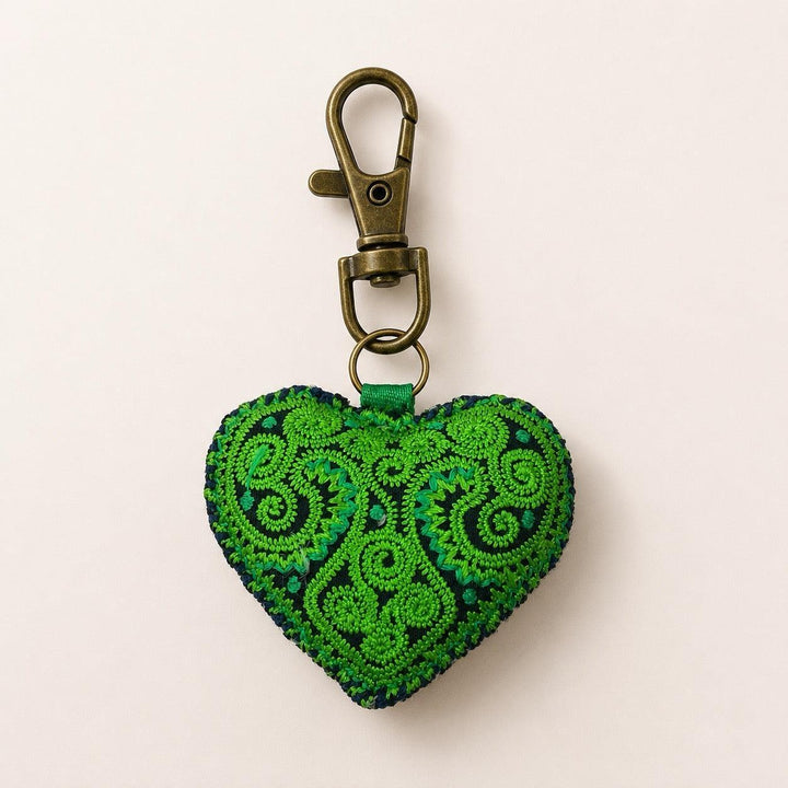 Heart Hmong Embroidered Zipper Pull | Keychain - Thailand-Zipper Pulls-Saowani (Nee Joy Shop - TH)-Green-Lumily MZ Fair Trade Nena &amp; Co Hiptipico Novica Lucia&