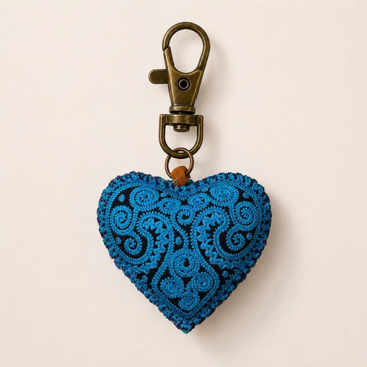 Heart Hmong Embroidered Zipper Pull | Keychain - Thailand-Zipper Pulls-Saowani (Nee Joy Shop - TH)-Blue-Lumily MZ Fair Trade Nena &amp; Co Hiptipico Novica Lucia&