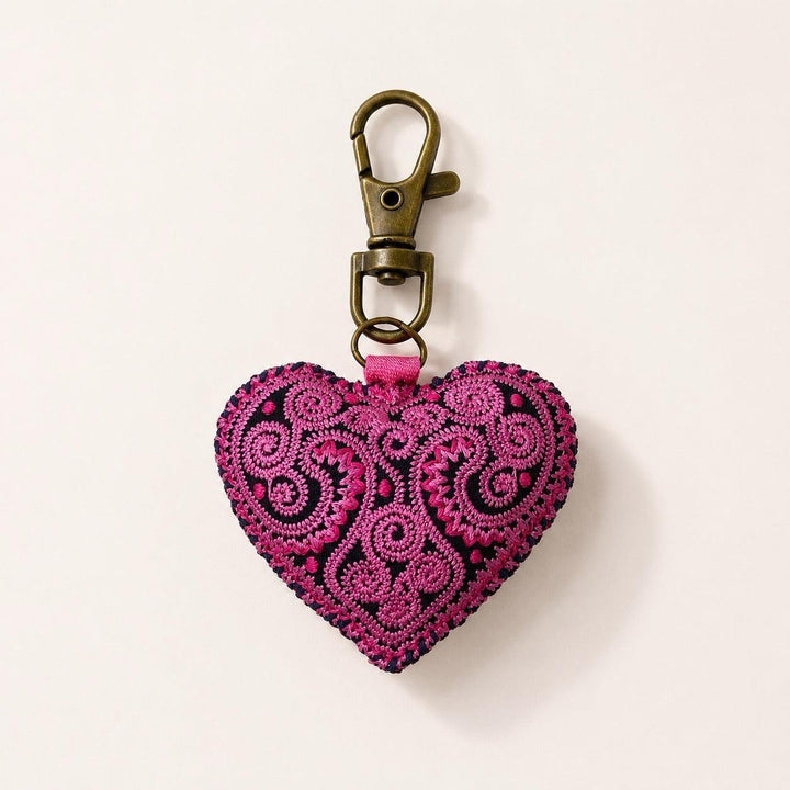 Heart Hmong Embroidered Zipper Pull | Keychain - Thailand-Zipper Pulls-Saowani (Nee Joy Shop - TH)-Pink-Lumily MZ Fair Trade Nena &amp; Co Hiptipico Novica Lucia&