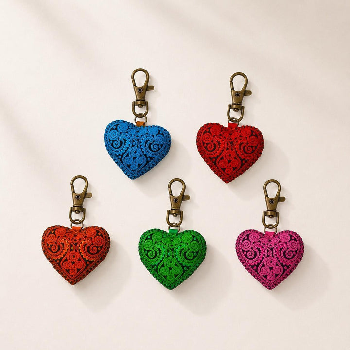 Heart Hmong Embroidered Zipper Pull | Keychain - Thailand-Zipper Pulls-Saowani (Nee Joy Shop - TH)-Lumily MZ Fair Trade Nena &amp; Co Hiptipico Novica Lucia&