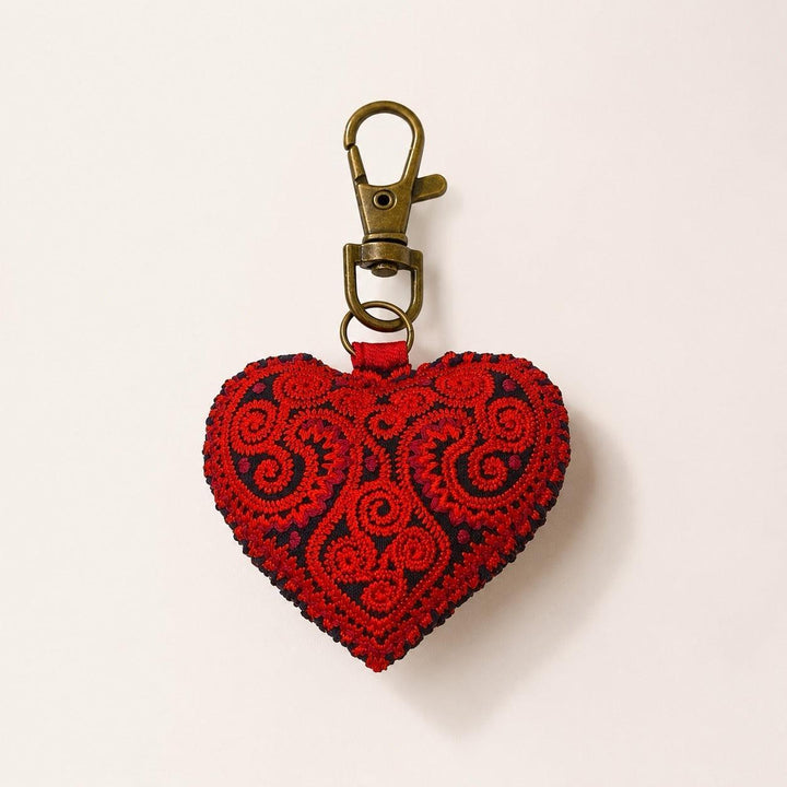 Heart Hmong Embroidered Zipper Pull | Keychain - Thailand-Zipper Pulls-Saowani (Nee Joy Shop - TH)-Red-Lumily MZ Fair Trade Nena &amp; Co Hiptipico Novica Lucia&