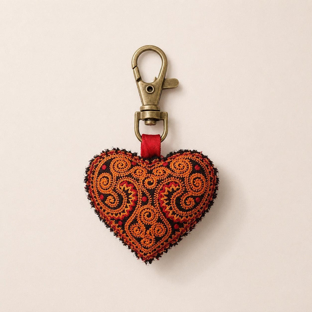 Heart Hmong Embroidered Zipper Pull | Keychain - Thailand-Zipper Pulls-Saowani (Nee Joy Shop - TH)-Orange-Lumily MZ Fair Trade Nena &amp; Co Hiptipico Novica Lucia&