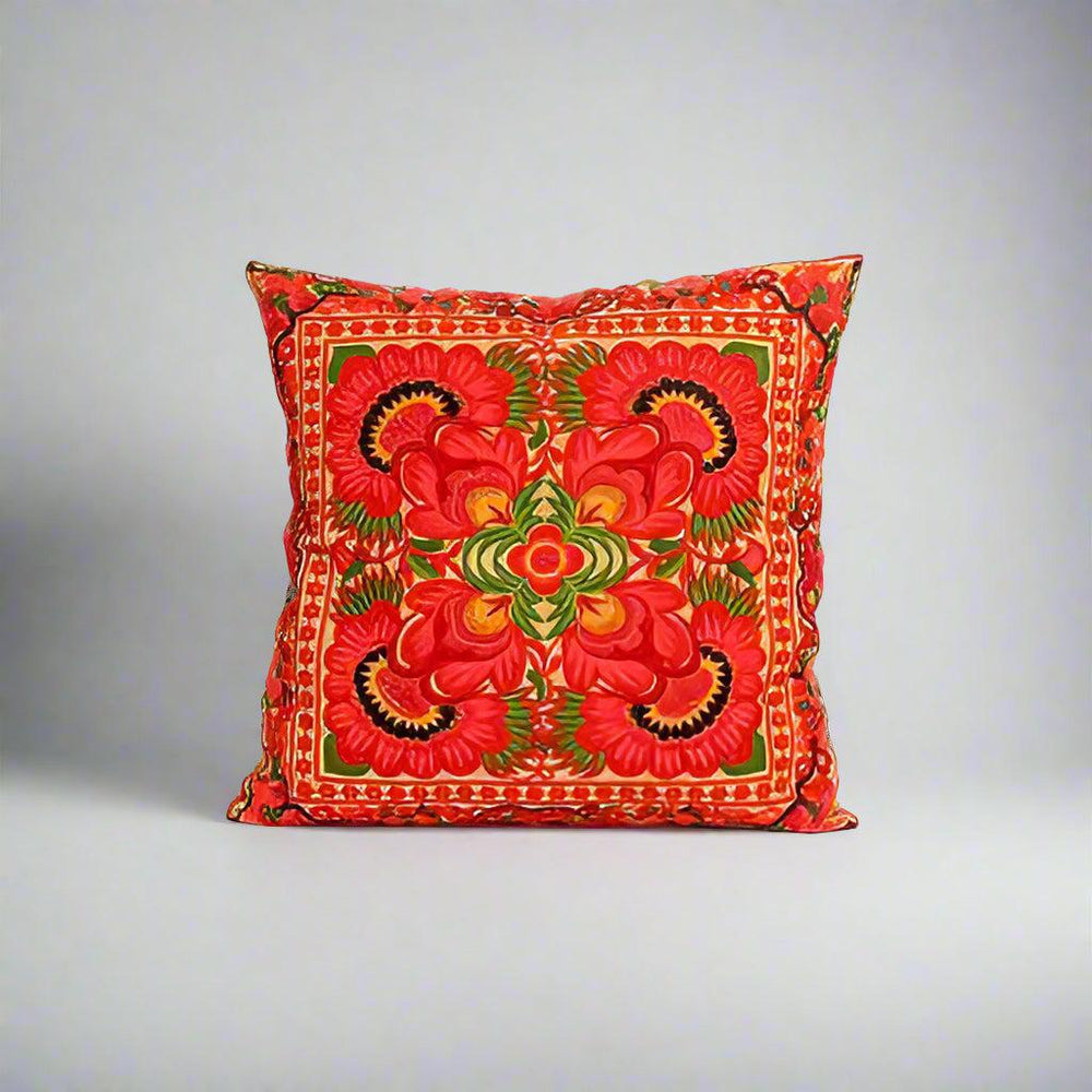 Frida Flower Embroidered Mexican Flower Boho Cushion - Thailand-Decor-Lumily-Orange-Lumily MZ Fair Trade Nena & Co Hiptipico Novica Lucia's World emporium