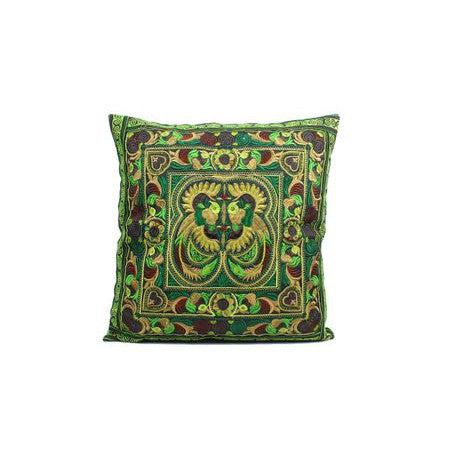 Hmong Bird Embroidered Pillow Cover - Thailand-Decor-Lumily-Green-Lumily MZ Fair Trade Nena & Co Hiptipico Novica Lucia's World emporium