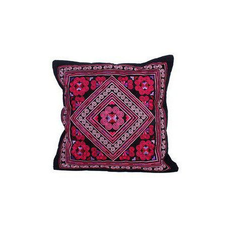 Diamond Flower Embroidered Pillow Cover - Thailand-Decor-Lumily-Red & Pink-Lumily MZ Fair Trade Nena & Co Hiptipico Novica Lucia's World emporium