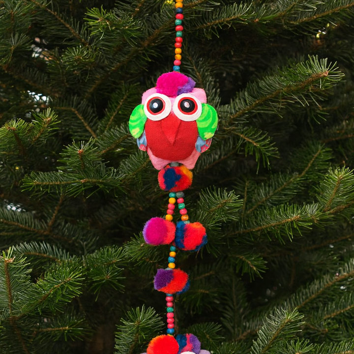 Owl Pom Pom Multicolor Garland Decor - Thailand-Decor-Lumily-Lumily MZ Fair Trade Nena & Co Hiptipico Novica Lucia's World emporium