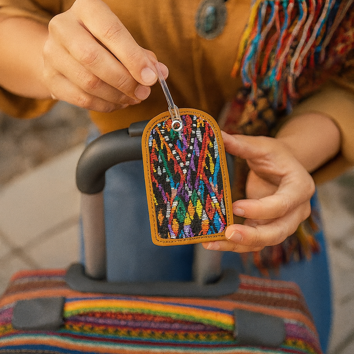 Huipil Up-cycled Textile Luggage Bag Tag - Guatemala-Accessories-Carmen (GU)-Lumily MZ Fair Trade Nena & Co Hiptipico Novica Lucia's World emporium
