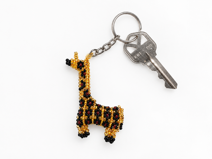 Giraffe Seed Bead Handcrafted Key Chain - Mexico