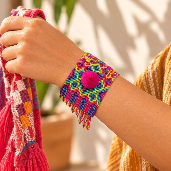 Friendship Woven Pom Pom Bracelet - Mexico