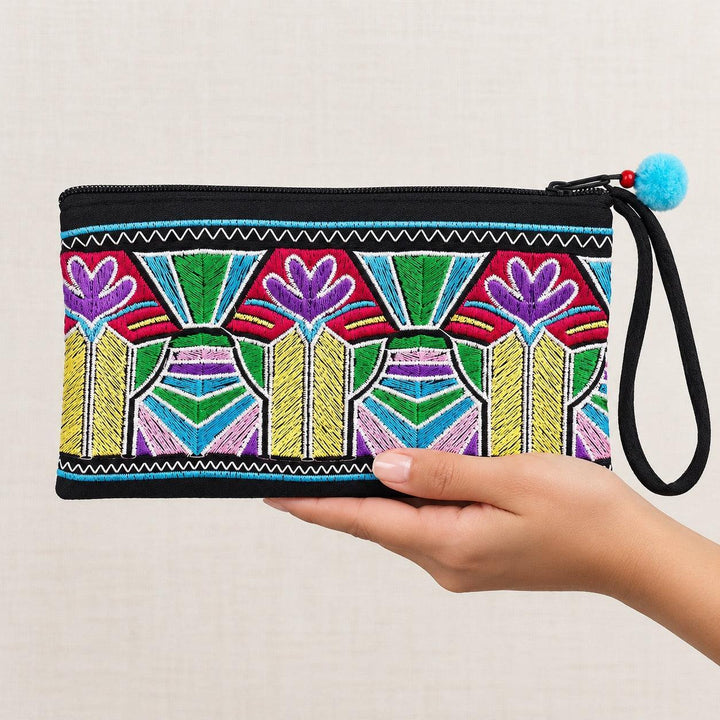 Deco Embroidered Wristlet Pouch | Handmade - Thailand