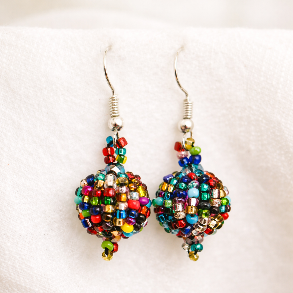 Seed Bead Dangle Earrings Boho Beaded Earrings Fair Trade - Guatemala-Jewelry-Maria-Multicolor-Lumily MZ Fair Trade Nena & Co Hiptipico Novica Lucia's World emporium