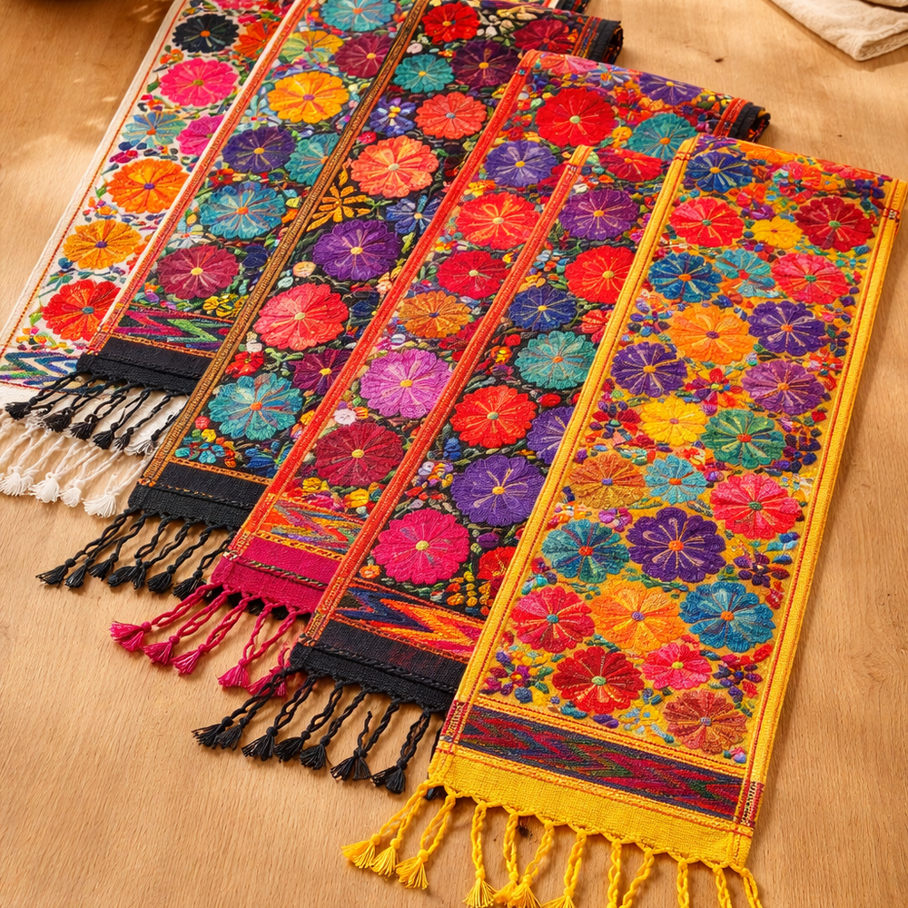 Embroidered Floral Multicolor Table Runner – Fair Trade Guatemalan Textile-Decor-Laura y Francisco (GU)-Assorted-Lumily MZ Fair Trade Nena & Co Hiptipico Novica Lucia's World emporium