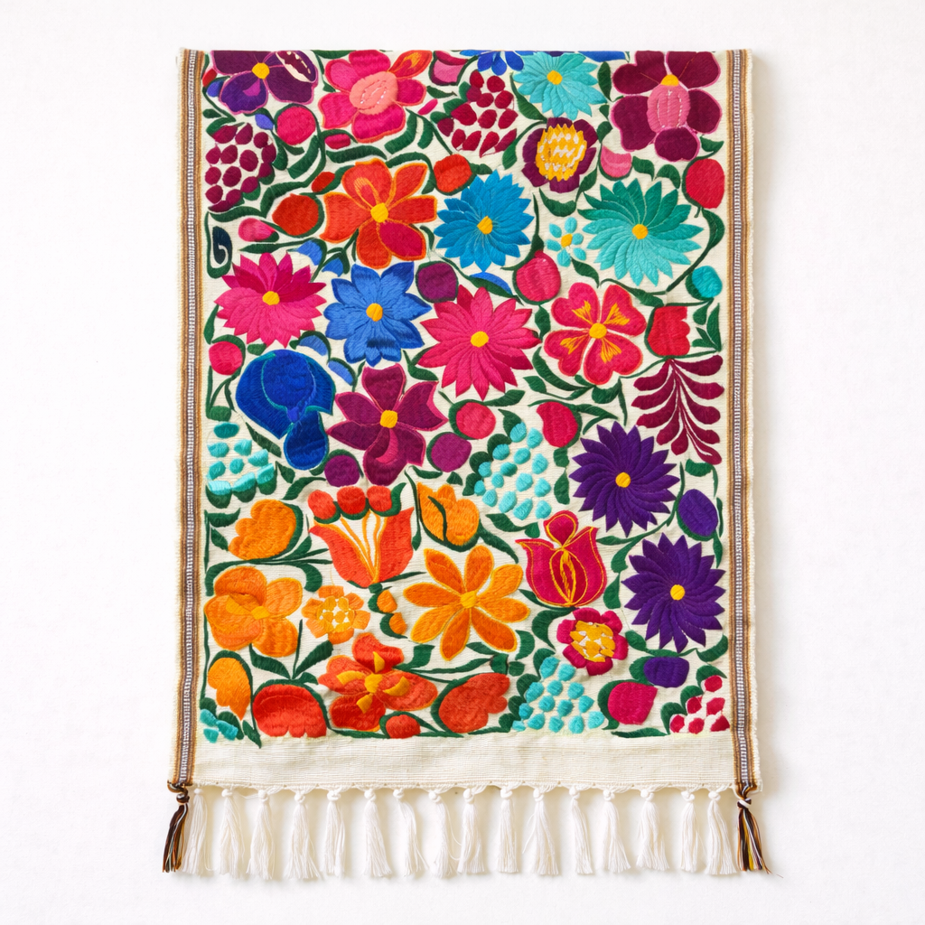 Embroidered Floral Multicolor Table Runner – Fair Trade Guatemalan Textile-Decor-Laura y Francisco (GU)-Style 1-Lumily MZ Fair Trade Nena &amp; Co Hiptipico Novica Lucia&