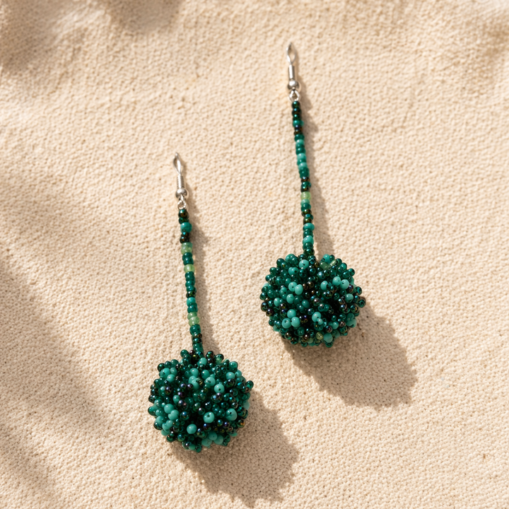 Luna Seed Bead Sphere Drop Earrings – Guatemala-Jewelry-Lumily-Turquoise-Lumily MZ Fair Trade Nena &amp; Co Hiptipico Novica Lucia&