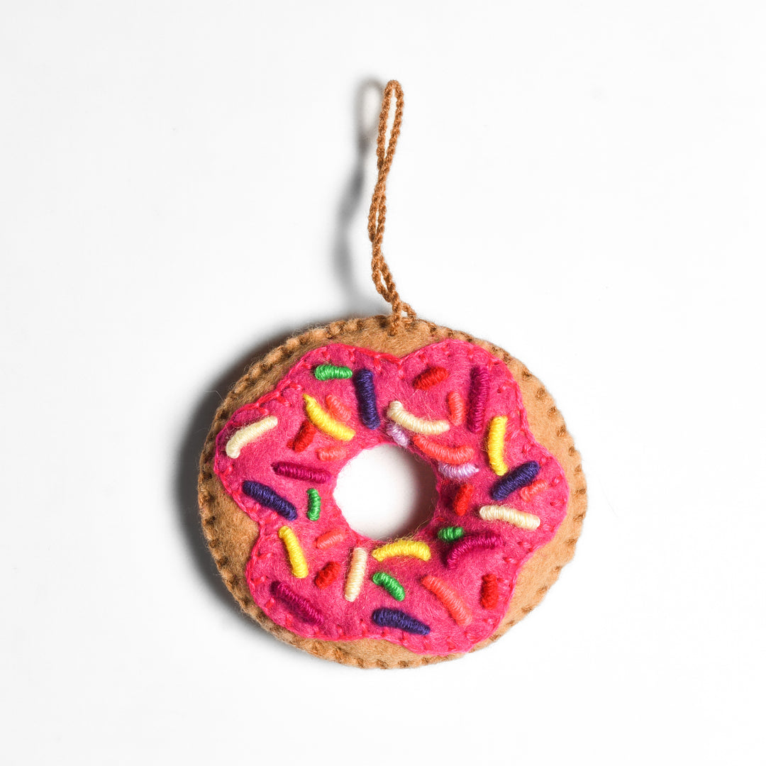 Donut Felt Embroidered Handmade Ornament - Mexico-Decor-Rebeca y Francisco (Mexico)-Lumily MZ Fair Trade Nena &amp; Co Hiptipico Novica Lucia&