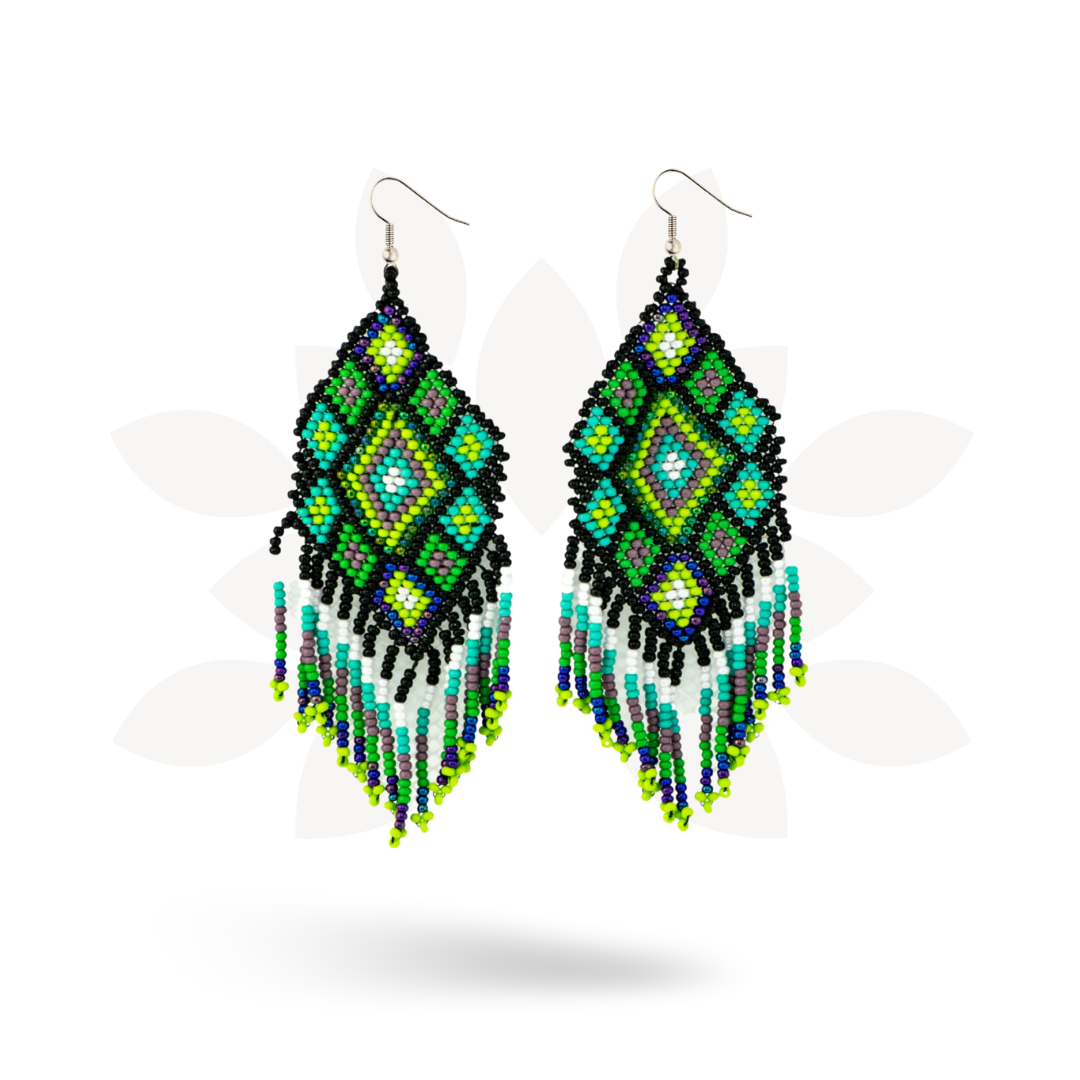 Flor Geometric Seed Bead Boho Fringe Earrings - Guatemala-Jewelry-Lumily-Lumily MZ Fair Trade Nena & Co Hiptipico Novica Lucia's World emporium