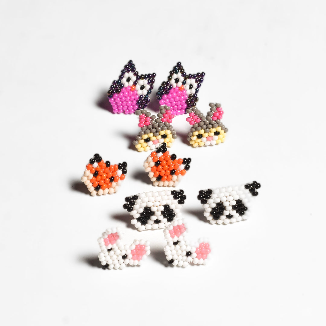 Safari Seed Bead Animal Stud Earrings - Mexico-Jewelry-Rebeca y Francisco (MX)-Lumily MZ Fair Trade Nena & Co Hiptipico Novica Lucia's World emporium