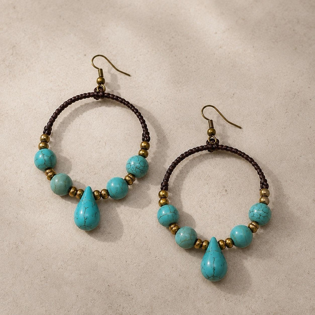 Loop Stone Hoop Earrings – Handmade Natural Stone Hoop Earrings - Thailand-Earrings-Nu-Turquoise-Lumily MZ Fair Trade Nena &amp; Co Hiptipico Novica Lucia&