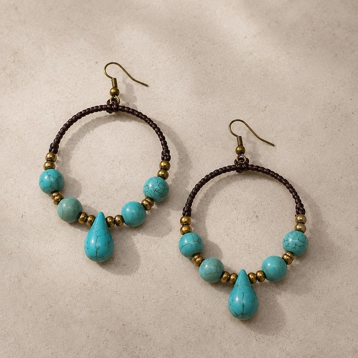 Loop Stone Hoop Earrings – Handmade Natural Stone Hoop Earrings - Thailand-Earrings-Nu-Turquoise-Lumily MZ Fair Trade Nena &amp; Co Hiptipico Novica Lucia&
