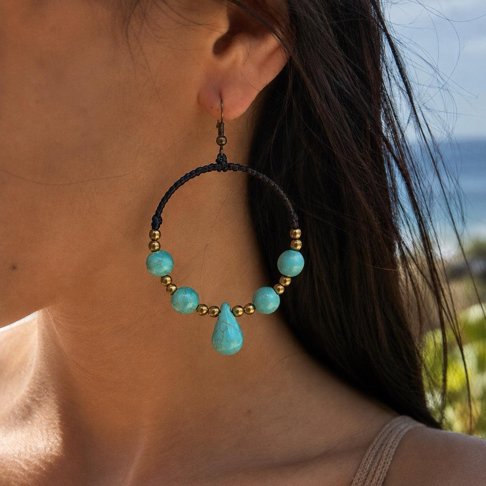 Loop Stone Hoop Earrings – Handmade Natural Stone Hoop Earrings - Thailand-Earrings-Nu-Lumily MZ Fair Trade Nena & Co Hiptipico Novica Lucia's World emporium