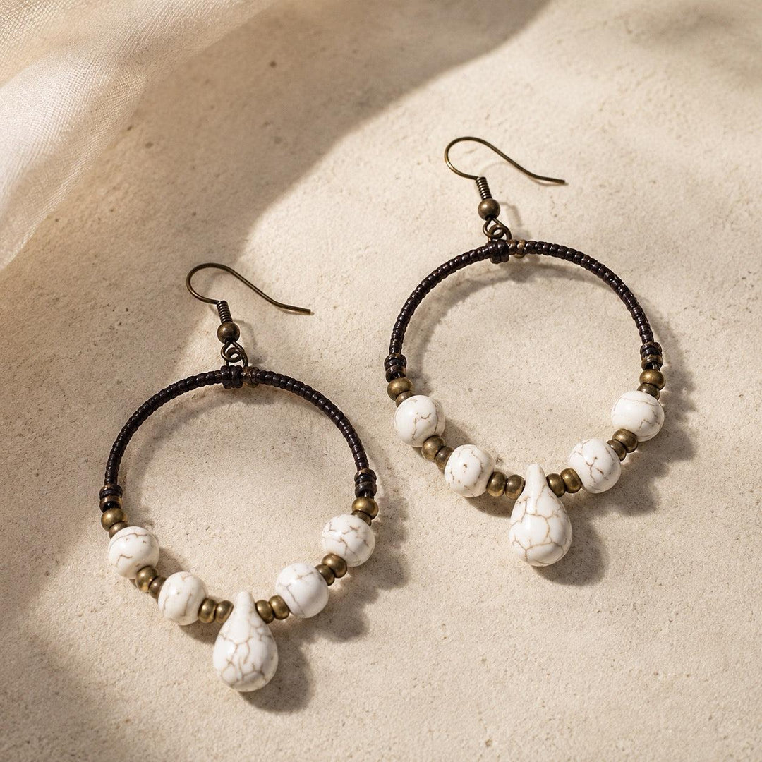 Loop Stone Hoop Earrings – Handmade Natural Stone Hoop Earrings - Thailand-Earrings-Nu-Winter-Lumily MZ Fair Trade Nena &amp; Co Hiptipico Novica Lucia&