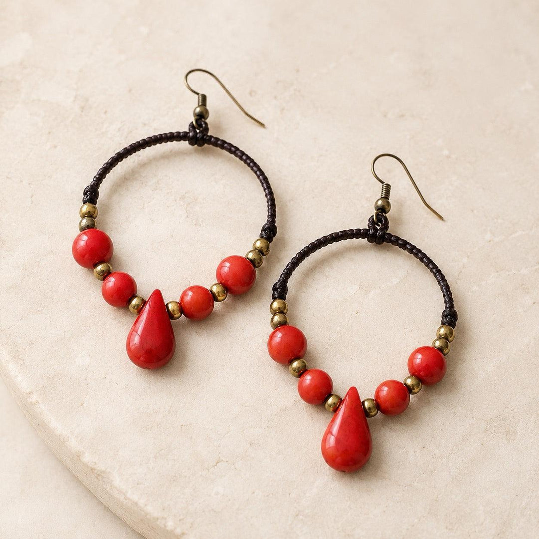 Loop Stone Hoop Earrings – Handmade Natural Stone Hoop Earrings - Thailand-Earrings-Nu-Red-Lumily MZ Fair Trade Nena & Co Hiptipico Novica Lucia's World emporium