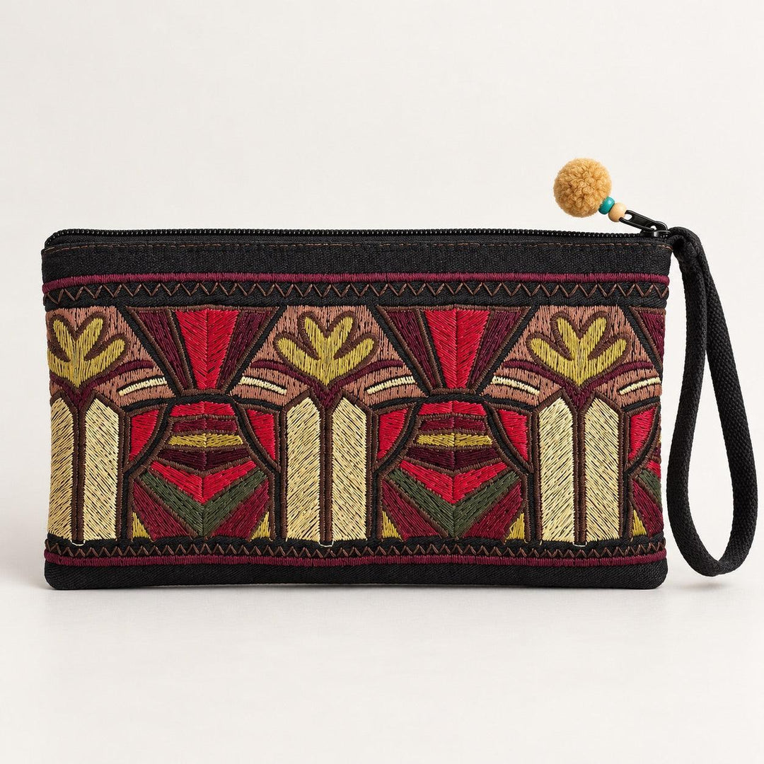 Deco Embroidered Wristlet Pouch | Handmade - Thailand