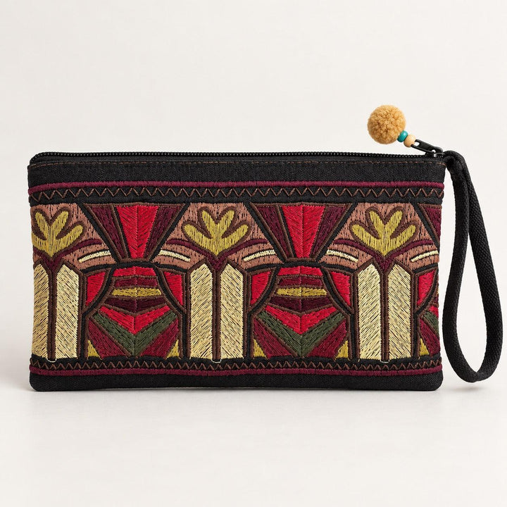 Deco Embroidered Wristlet Pouch | Handmade - Thailand
