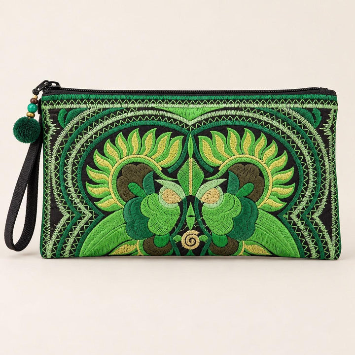 Hmong  Bird Motif Embroidered Wristlet Clutch – Handmade in Thailand