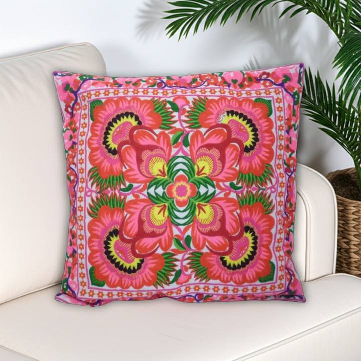Frida Flower Embroidered Mexican Flower Boho Cushion - Thailand-Decor-Lumily-Lumily MZ Fair Trade Nena & Co Hiptipico Novica Lucia's World emporium