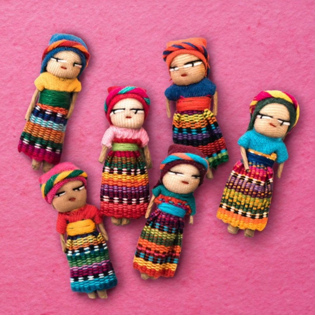 Worry Doll Crochet Pouch with Four Dolls - Guatemala-Accessories-Juana (GU)-24 pack-Lumily MZ Fair Trade Nena & Co Hiptipico Novica Lucia's World emporium
