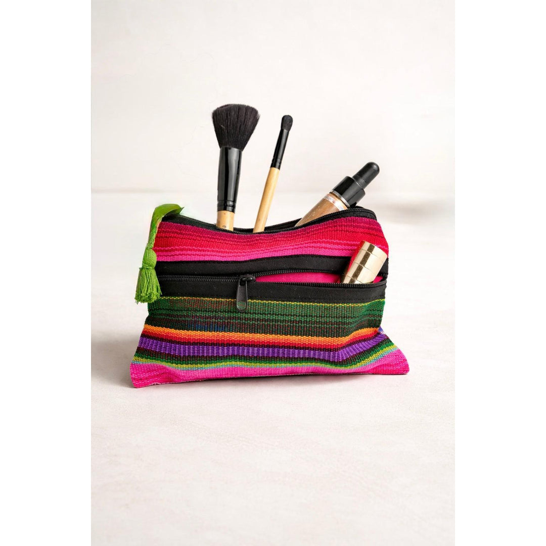 Hacienda 3-Zipper Striped Boho Cosmetic Bag - Guatemala-Bags-Laura y Francisco (GU)-Lumily MZ Fair Trade Nena & Co Hiptipico Novica Lucia's World emporium