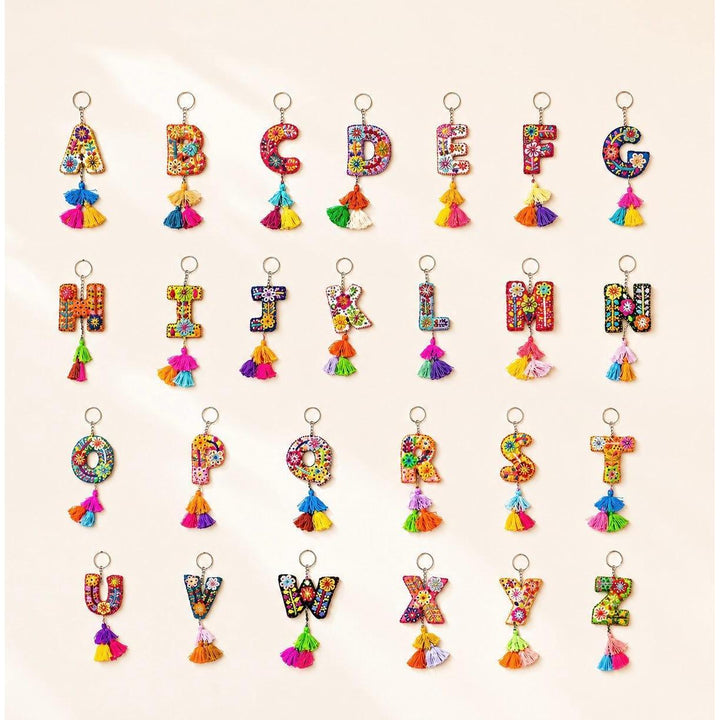 Alphabet Letter Embroidered Boho Keychain | Bag Charm - Mexico-Keychains-Rebeca y Francisco (Mexico)-Lumily MZ Fair Trade Nena &amp; Co Hiptipico Novica Lucia&