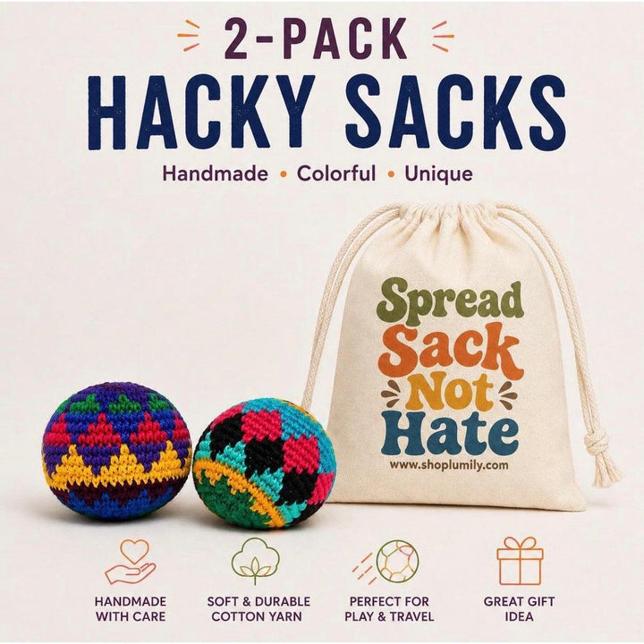 Knit Multicolor Hacky Sack Stress Ball Foot Bag Crochet - Guatemala | Mexico-Decor-Juana (GU)-2 Pack + Pouch-Lumily MZ Fair Trade Nena &amp; Co Hiptipico Novica Lucia&