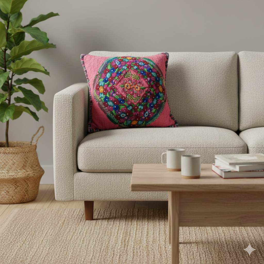 Up-cycled Maya Floral Huipil Textile Pillow Cover - Guatemala-Decor-Claudia (Topaca - GU)-Lumily MZ Fair Trade Nena & Co Hiptipico Novica Lucia's World emporium