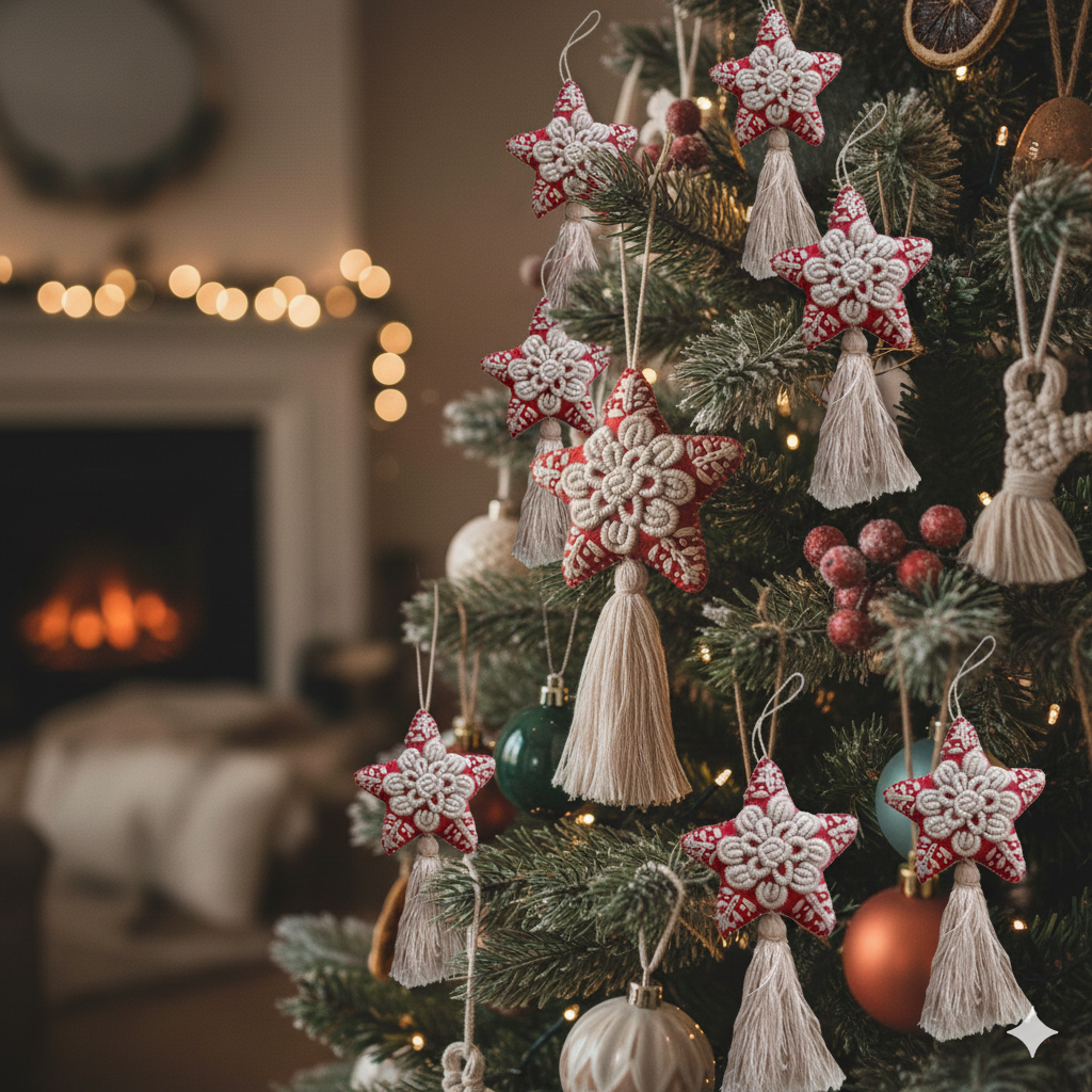 Red Star Embroidered Felted Wool Handmade Ornament - Mexico-Decor-Rebeca y Francisco (Mexico)-Lumily MZ Fair Trade Nena & Co Hiptipico Novica Lucia's World emporium