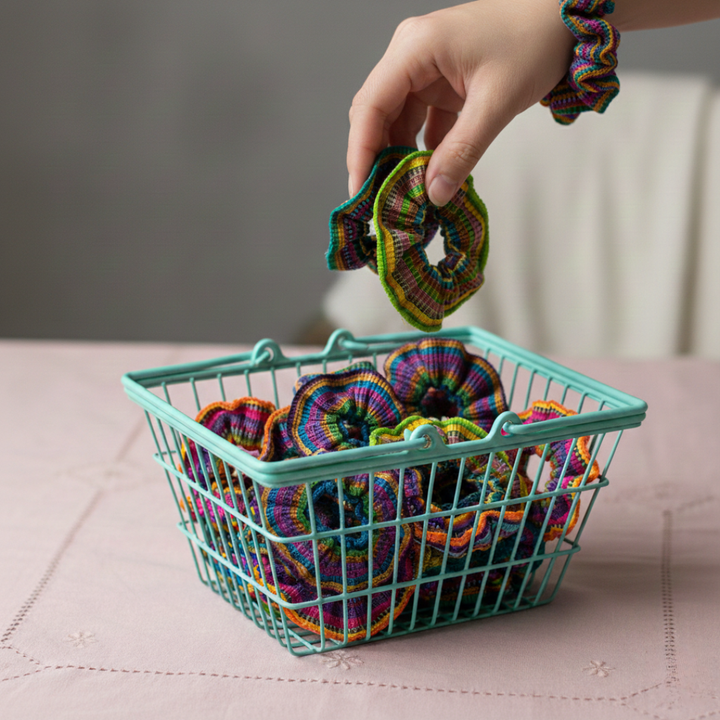 Sustainable Textile Multicolor Hair Scrunchie - Guatemala-Accessories-Laura y Francisco (GU)-Lumily MZ Fair Trade Nena & Co Hiptipico Novica Lucia's World emporium