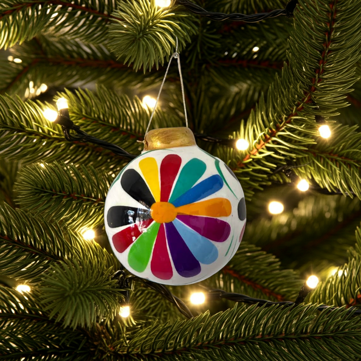 Hand-Painted Ceramic Colorful Sphere Boho Flower Ornament - Mexico-ornament-Cecilia-Lumily MZ Fair Trade Nena & Co Hiptipico Novica Lucia's World emporium