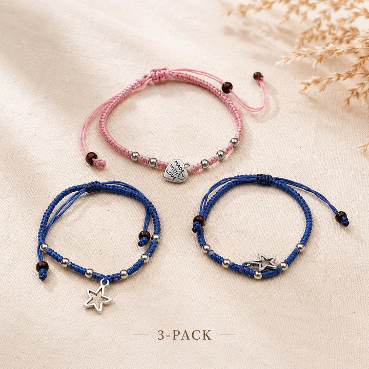 Hmong .925 Silver Charm Adjustable Bracelet Fair Trade - Thailand-Bracelets-Nu Shop-Blue &amp; Pink 3 Pieces-Lumily MZ Fair Trade Nena &amp; Co Hiptipico Novica Lucia&